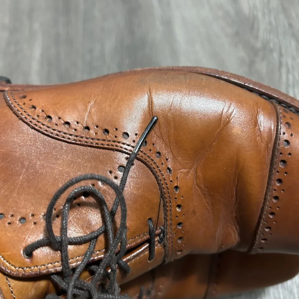 Allen Edmonds Hale Oxford Shoes 9.5 D Brown‎ Leather Semi Brogue Cap Toe